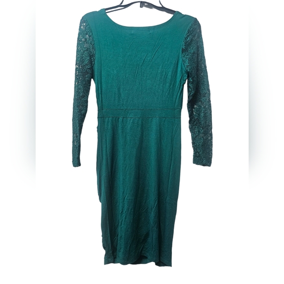 NWT Tam Ware Ruched Detail Bodycon Dress with Square Neck and Lace Sleeves Small - Picture 3 of 5